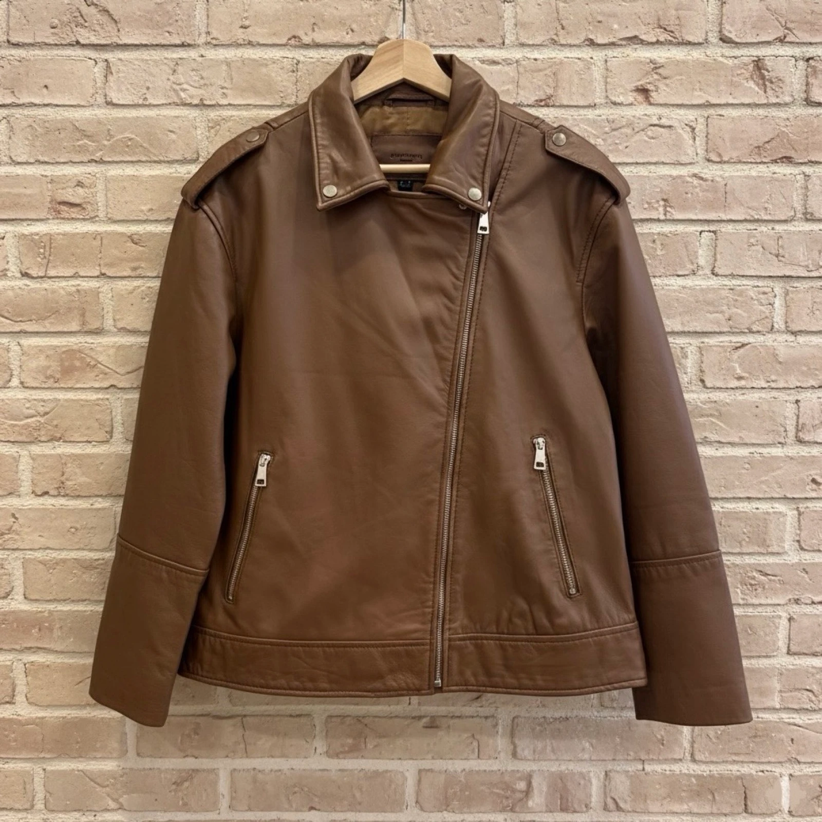 Maat M/L - Cortefiel Bikerjack van bruin leer – photo 3